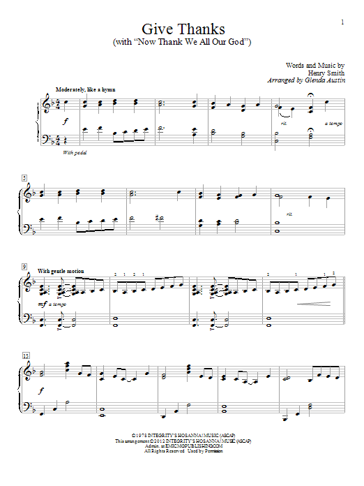 Glenda Austin Give Thanks Sheet Music Notes & Chords for Educational Piano - Download or Print PDF