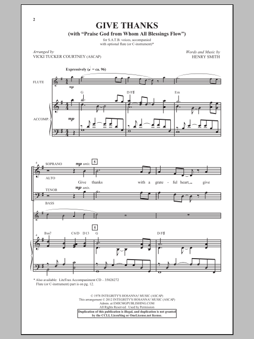 Henry Smith Give Thanks (arr. Vicki Tucker Courtney) Sheet Music Notes & Chords for SATB - Download or Print PDF