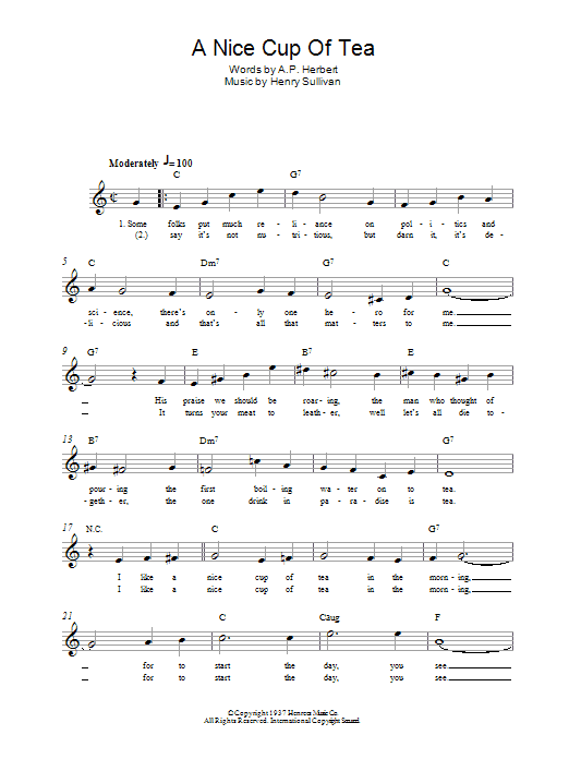 Henry Sullivan A Nice Cup Of Tea Sheet Music Notes & Chords for Melody Line, Lyrics & Chords - Download or Print PDF