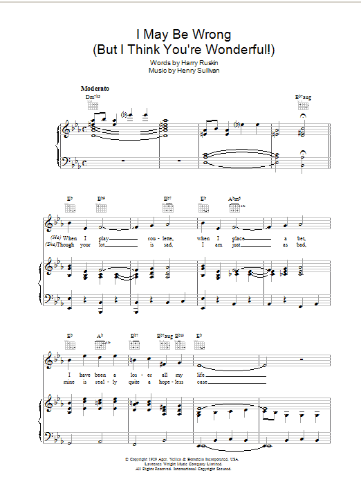 Henry Sullivan I May Be Wrong (But I Think You're Wonderful) Sheet Music Notes & Chords for Piano, Vocal & Guitar (Right-Hand Melody) - Download or Print PDF