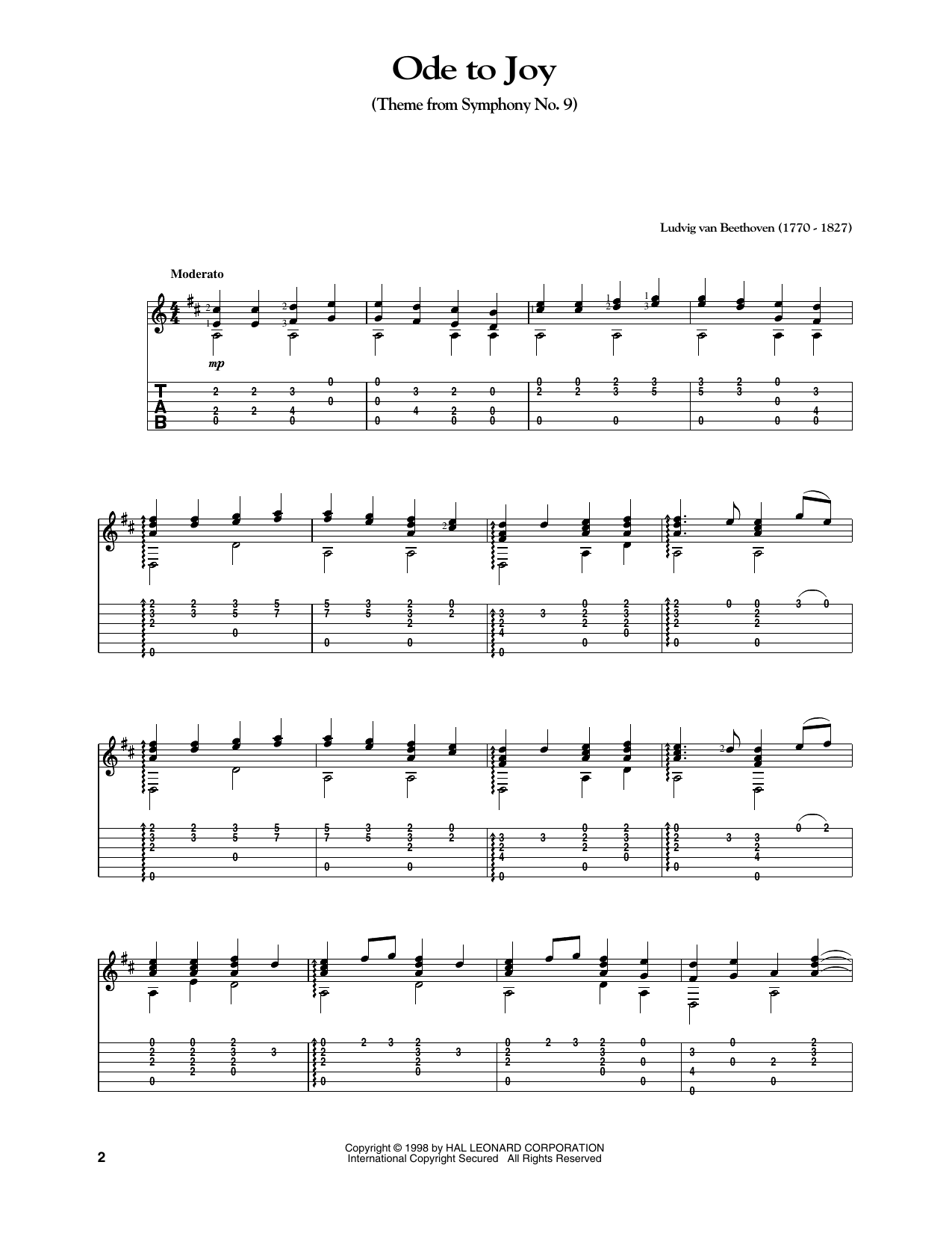 Henry van Dyke Ode To Joy Sheet Music Notes & Chords for Solo Guitar - Download or Print PDF