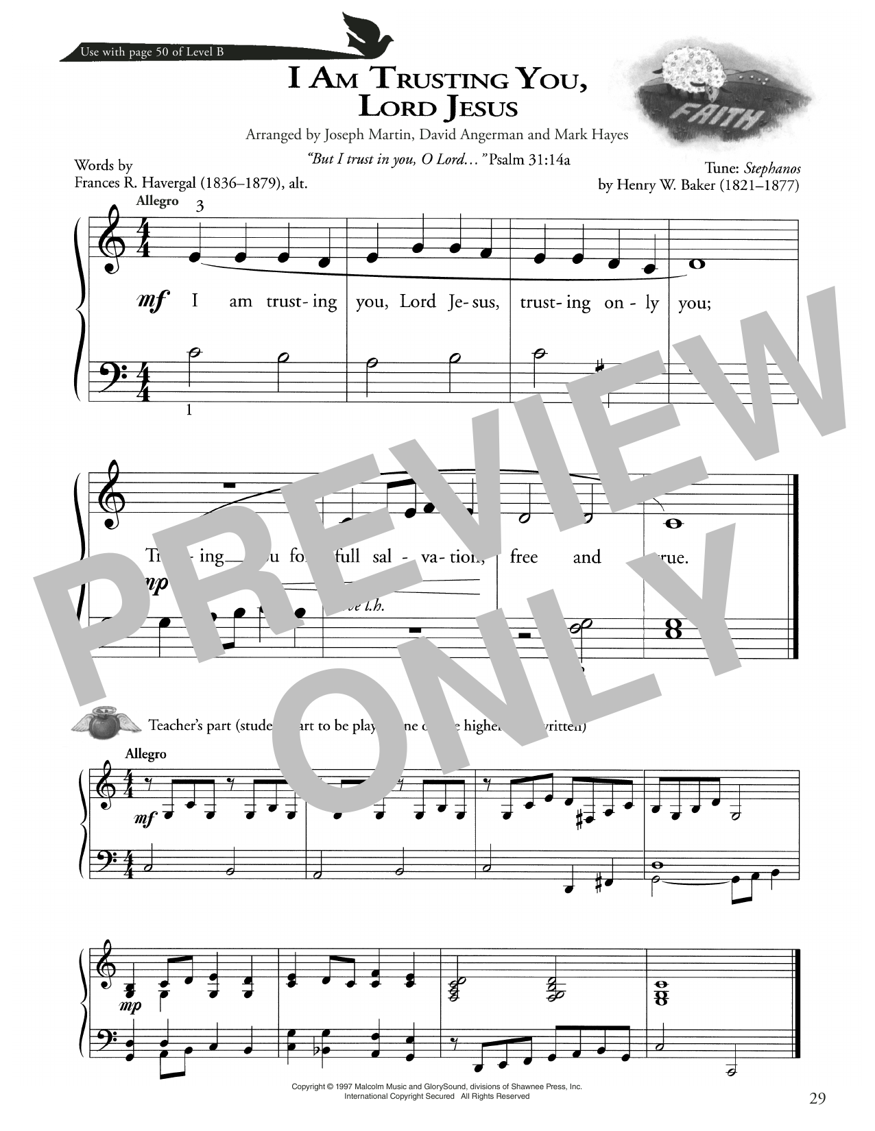 Henry W. Baker I Am Trusting You, Lord Jesus Sheet Music Notes & Chords for Piano Method - Download or Print PDF