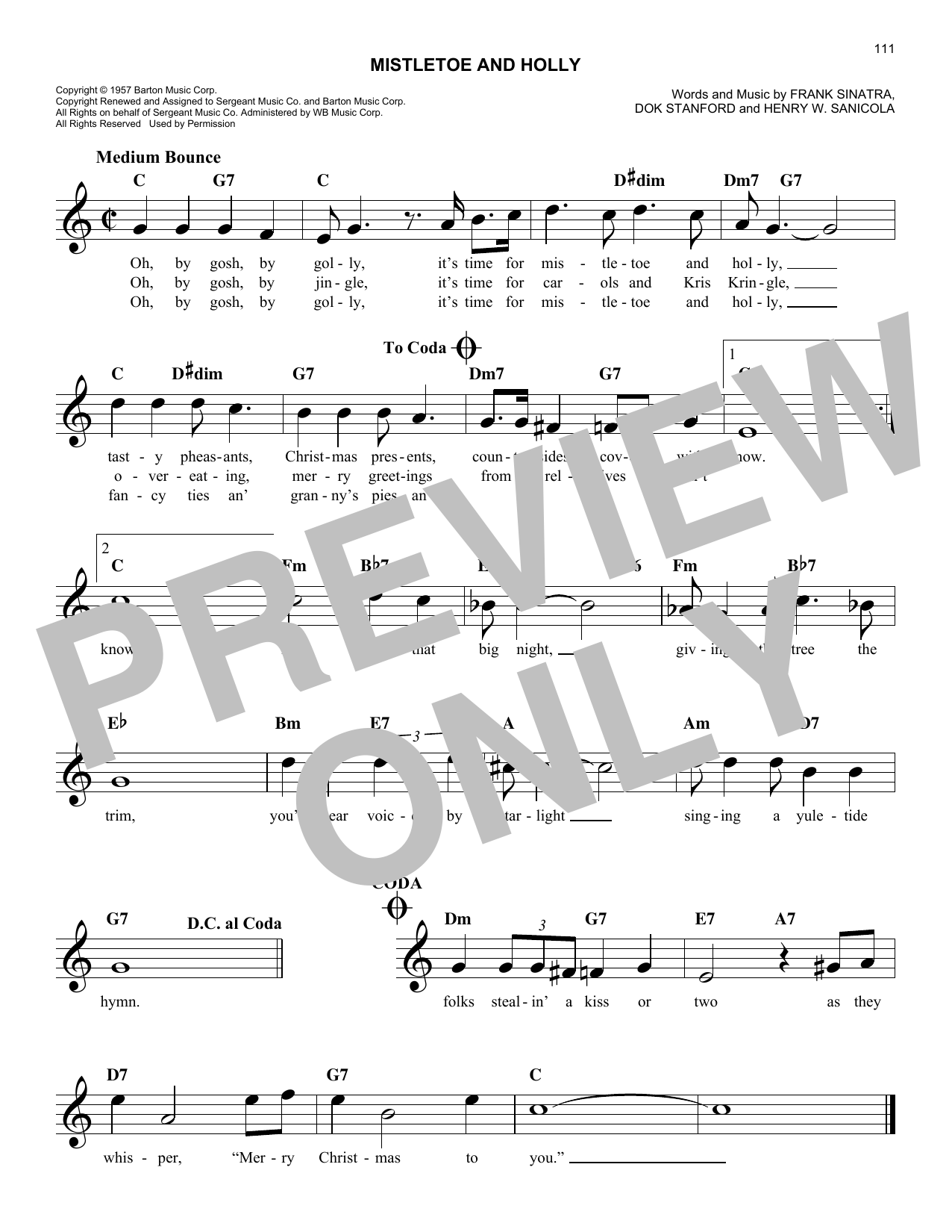Henry W. Sanicola Mistletoe And Holly Sheet Music Notes & Chords for Melody Line, Lyrics & Chords - Download or Print PDF