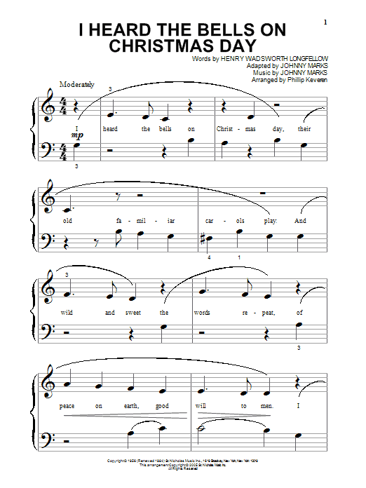 Henry Wadsworth Longfellow I Heard The Bells On Christmas Day Sheet Music Notes & Chords for Piano (Big Notes) - Download or Print PDF