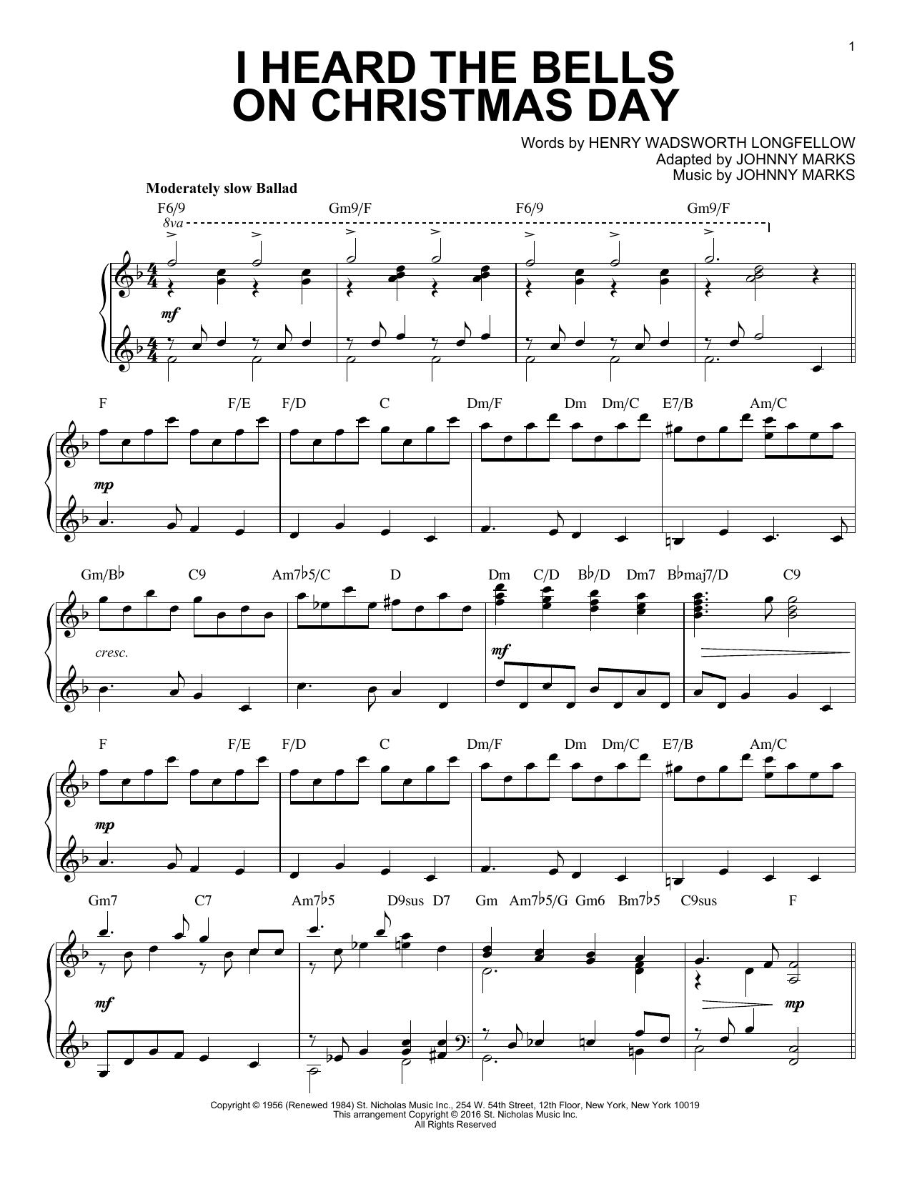 Henry Wadsworth Longfellow I Heard The Bells On Christmas Day [Jazz version] (arr. Brent Edstrom) Sheet Music Notes & Chords for Piano - Download or Print PDF