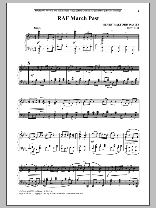 Henry Walford Davies Royal Air Force March Past Sheet Music Notes & Chords for Piano - Download or Print PDF