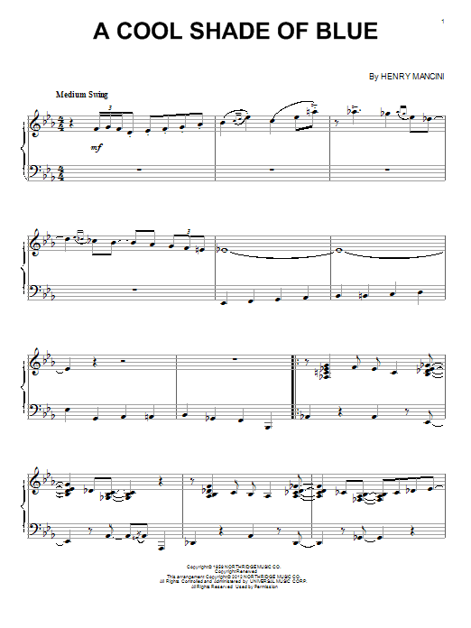 Preview Henry Mancini A Cool Shade Of Blue Pop sheet music, notes and chords for Piano, SKU: 81326 A Cool Shade Of Blue sheet music