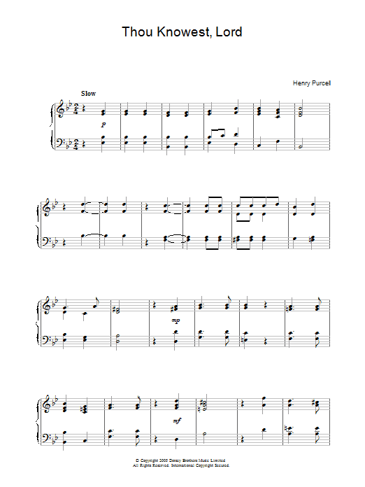 Preview Henry Purcell Thou Knowest, Lord Classical sheet music, notes and chords for Piano, SKU: 32063 Thou Knowest, Lord sheet music