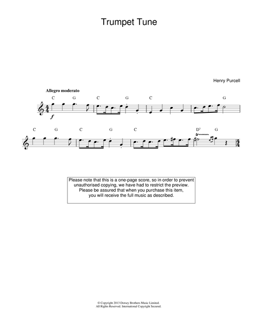 Preview Henry Purcell Trumpet Tune Classical sheet music, notes and chords for Melody Line & Chords, SKU: 14002 Trumpet Tune sheet music