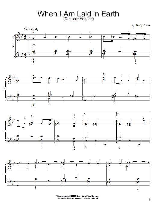 Preview Henry Purcell When I Am Laid In Earth (from Dido And Aeneas) Classical sheet music, notes and chords for Piano & Vocal, SKU: 34087 When I Am Laid In Earth (from Dido And Aeneas) sheet music