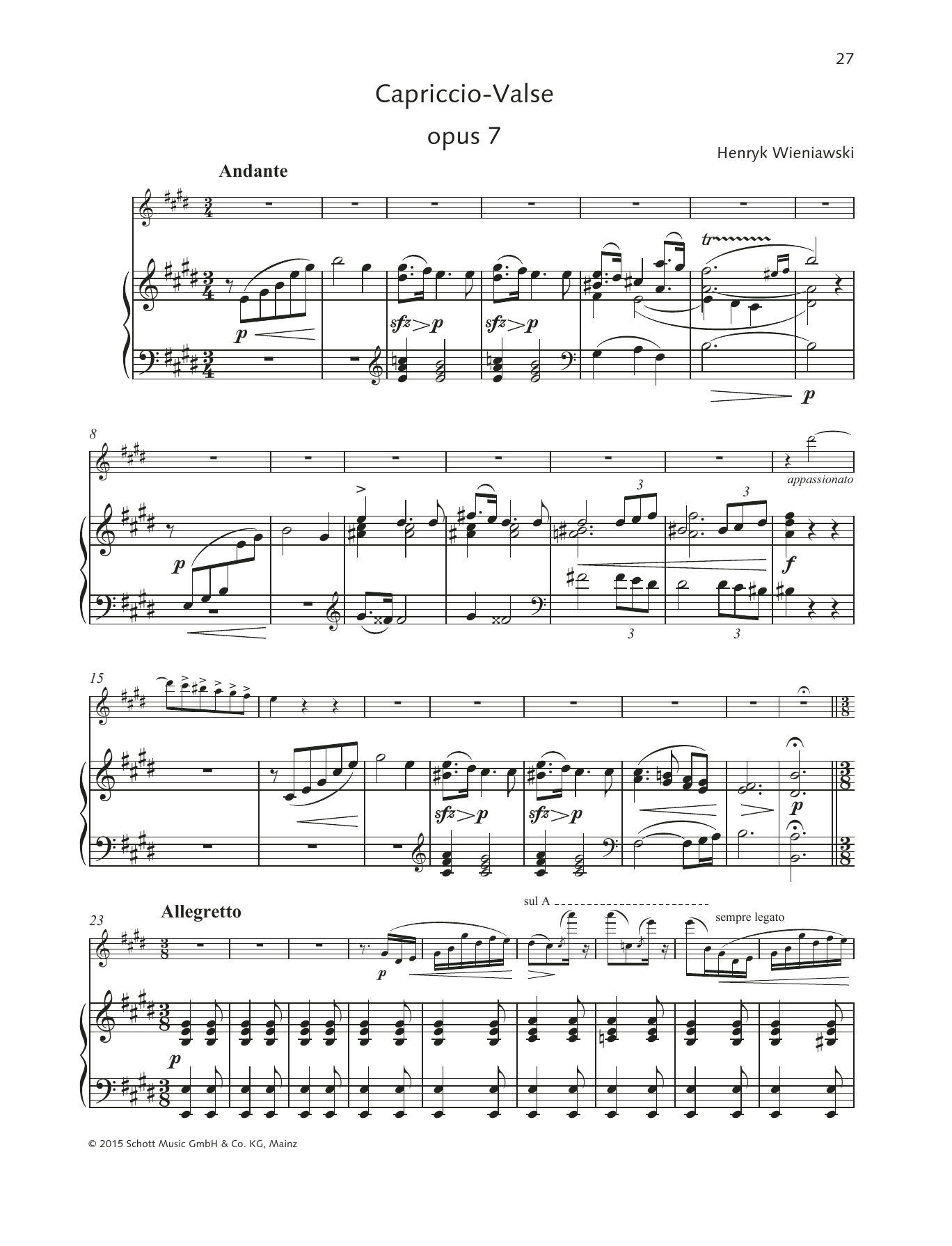 Henryk Wieniawski Capriccio-Valse Sheet Music Notes & Chords for String Solo - Download or Print PDF