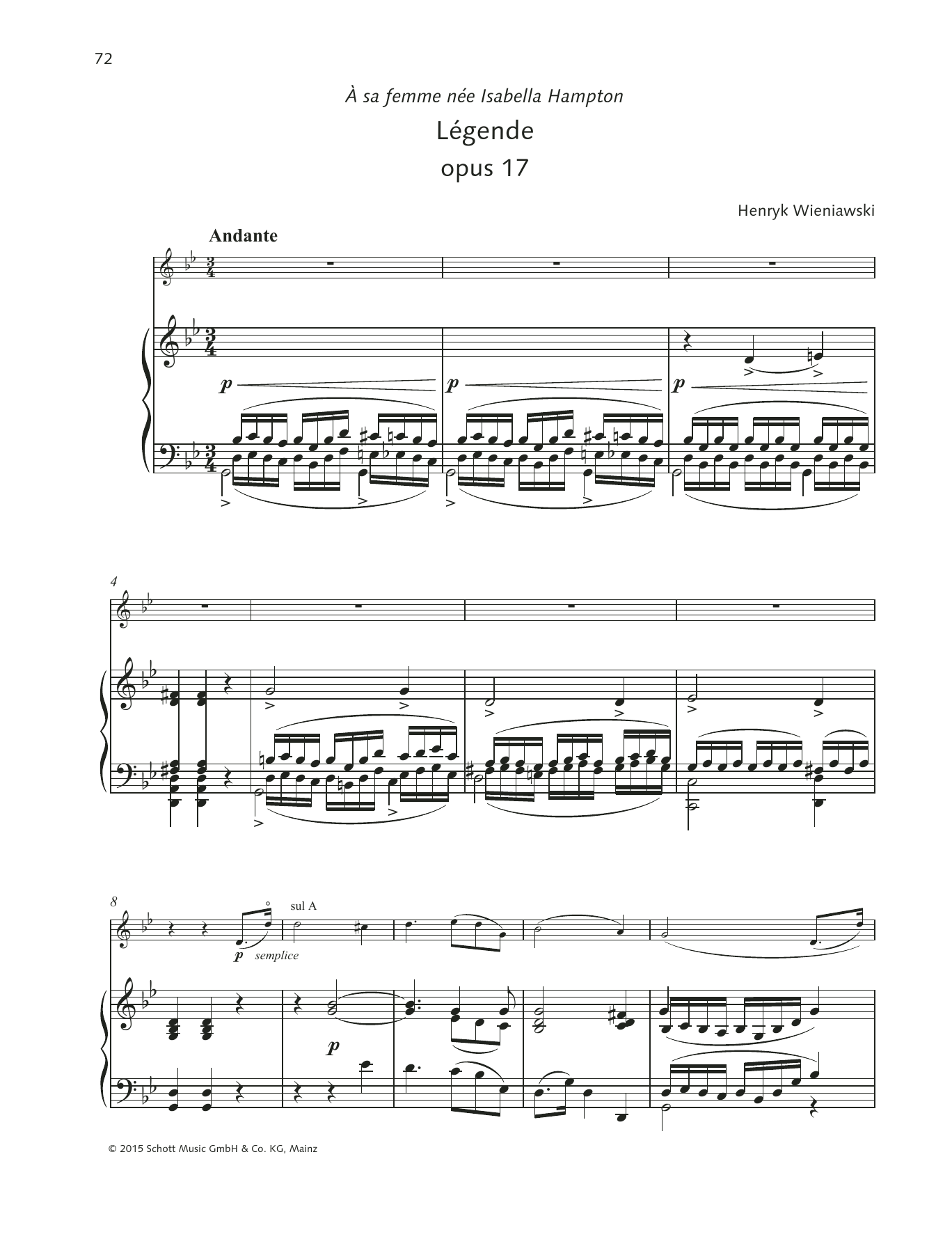 Henryk Wieniawski Legende Sheet Music Notes & Chords for String Solo - Download or Print PDF