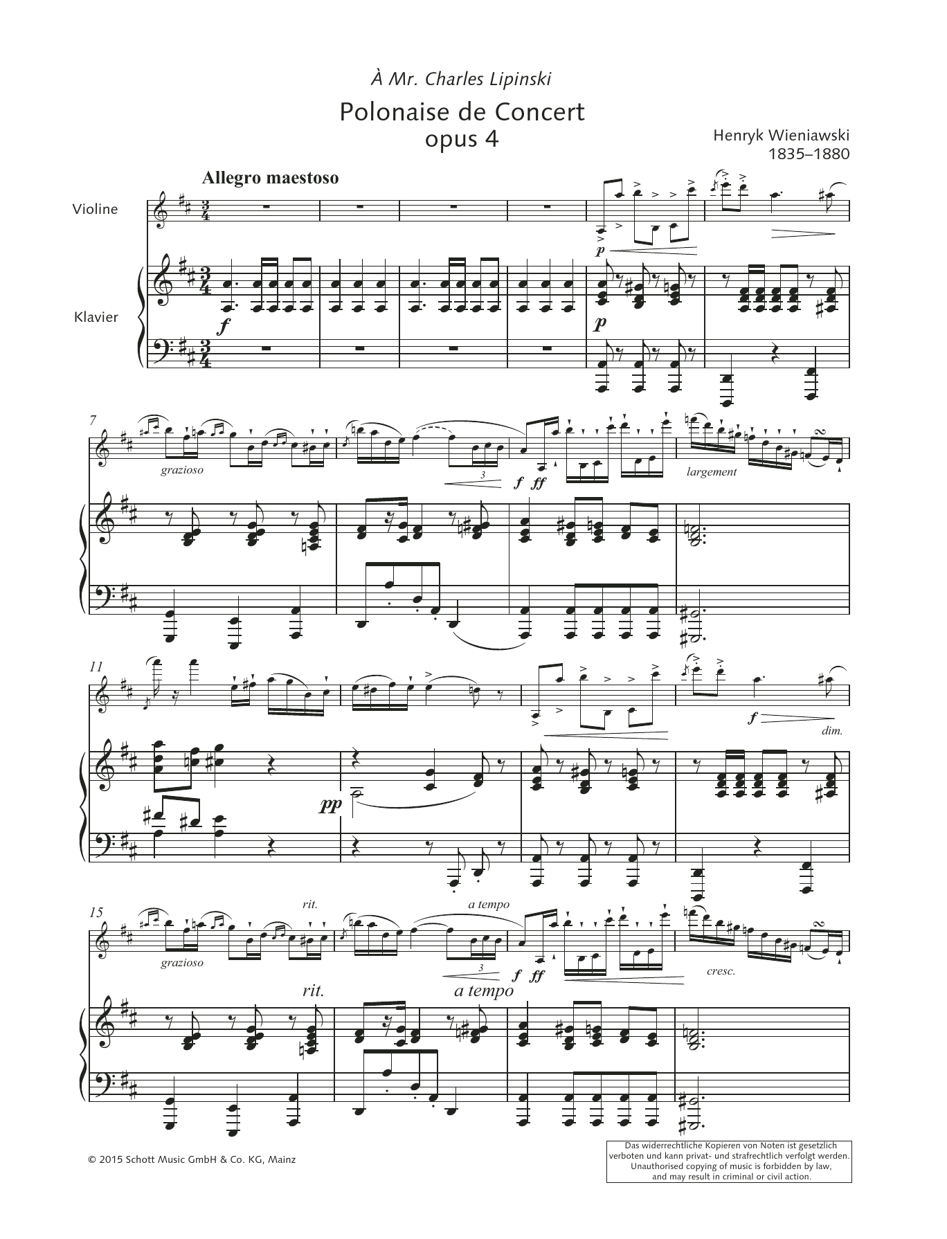 Henryk Wieniawski Polonaise de Concert Sheet Music Notes & Chords for String Solo - Download or Print PDF