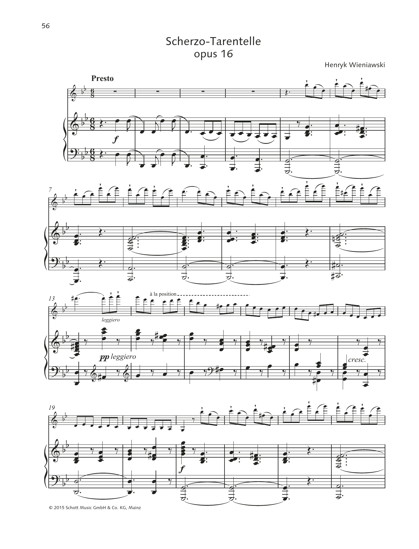 Henryk Wieniawski Scherzo-Tarantelle Sheet Music Notes & Chords for String Solo - Download or Print PDF