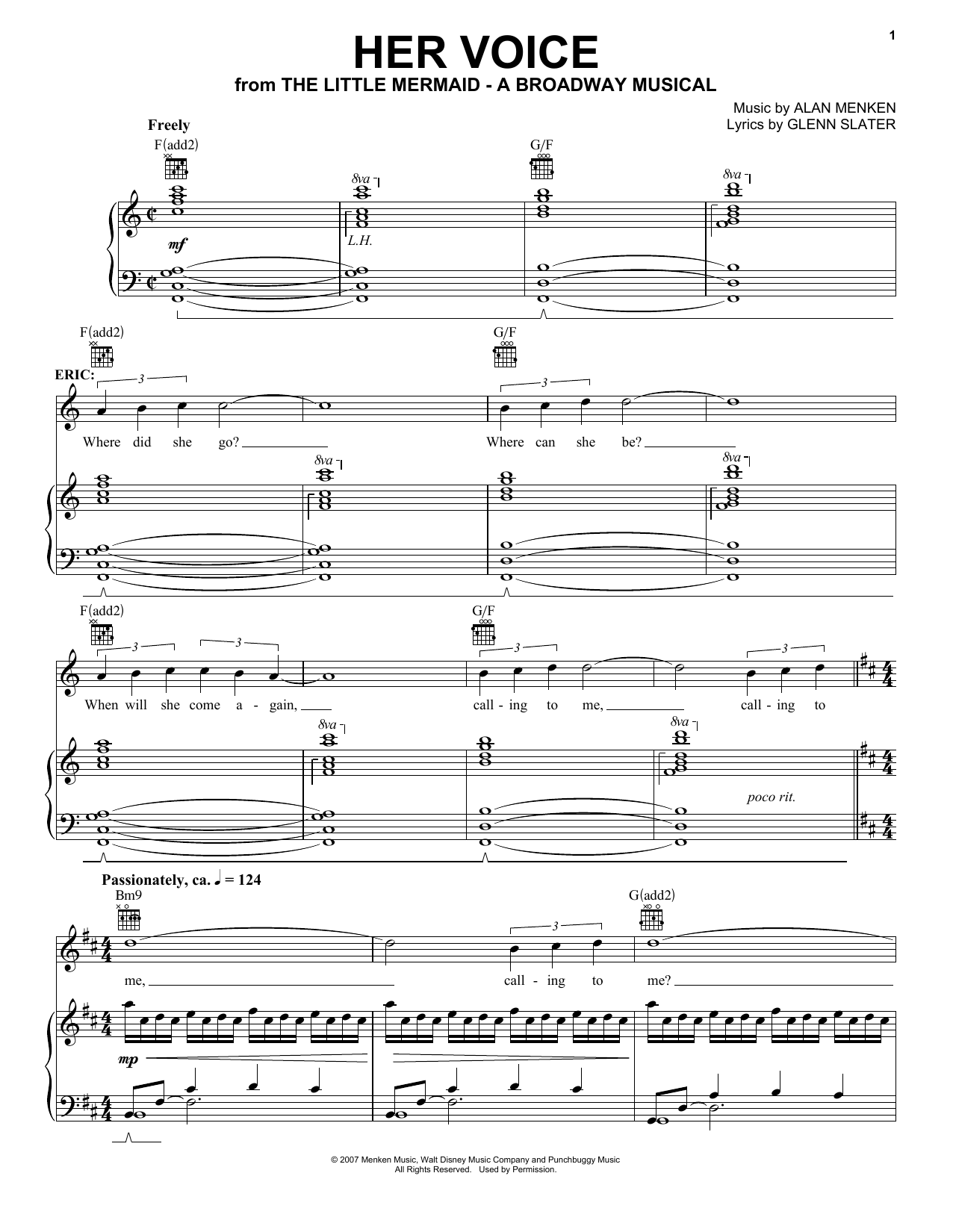 Sean Palmer Her Voice From The Little Mermaid Musical Sheet Music Download Pdf Score 417198