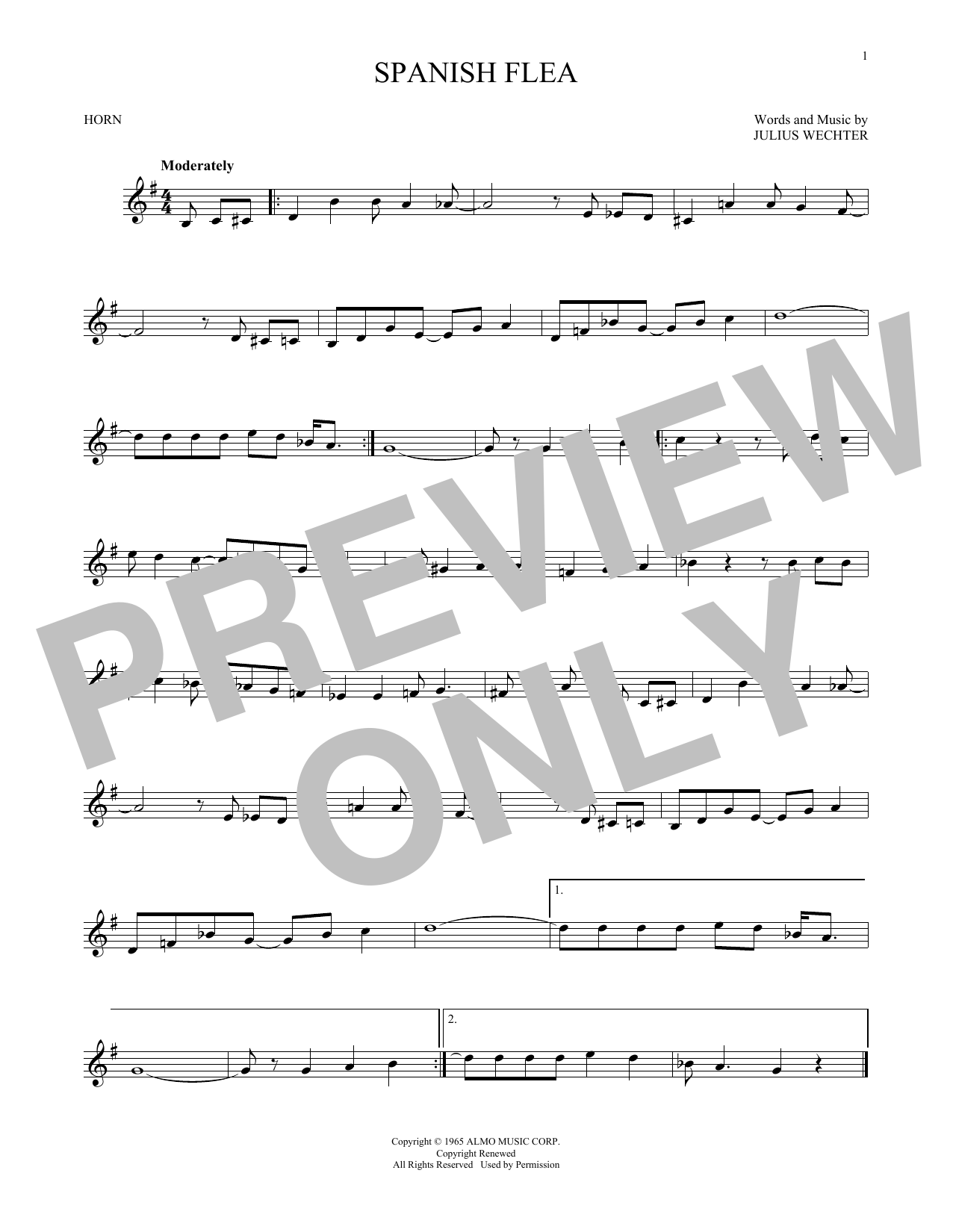 Herb Alpert & The Tijuana Brass Band Spanish Flea Sheet Music Notes & Chords for Alto Saxophone - Download or Print PDF