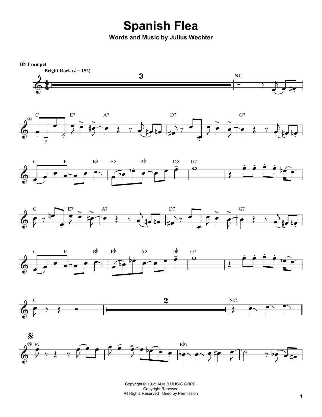 Herb Alpert Spanish Flea Sheet Music Notes & Chords for Trumpet Transcription - Download or Print PDF