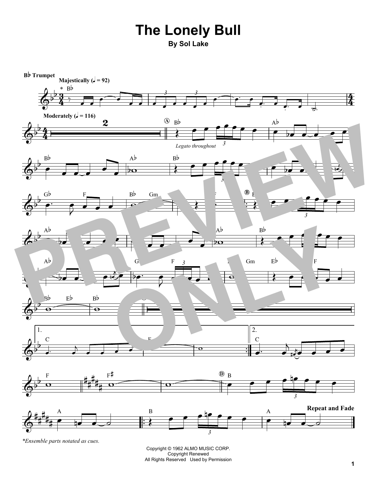 Herb Alpert The Lonely Bull Sheet Music Notes & Chords for Trumpet Transcription - Download or Print PDF