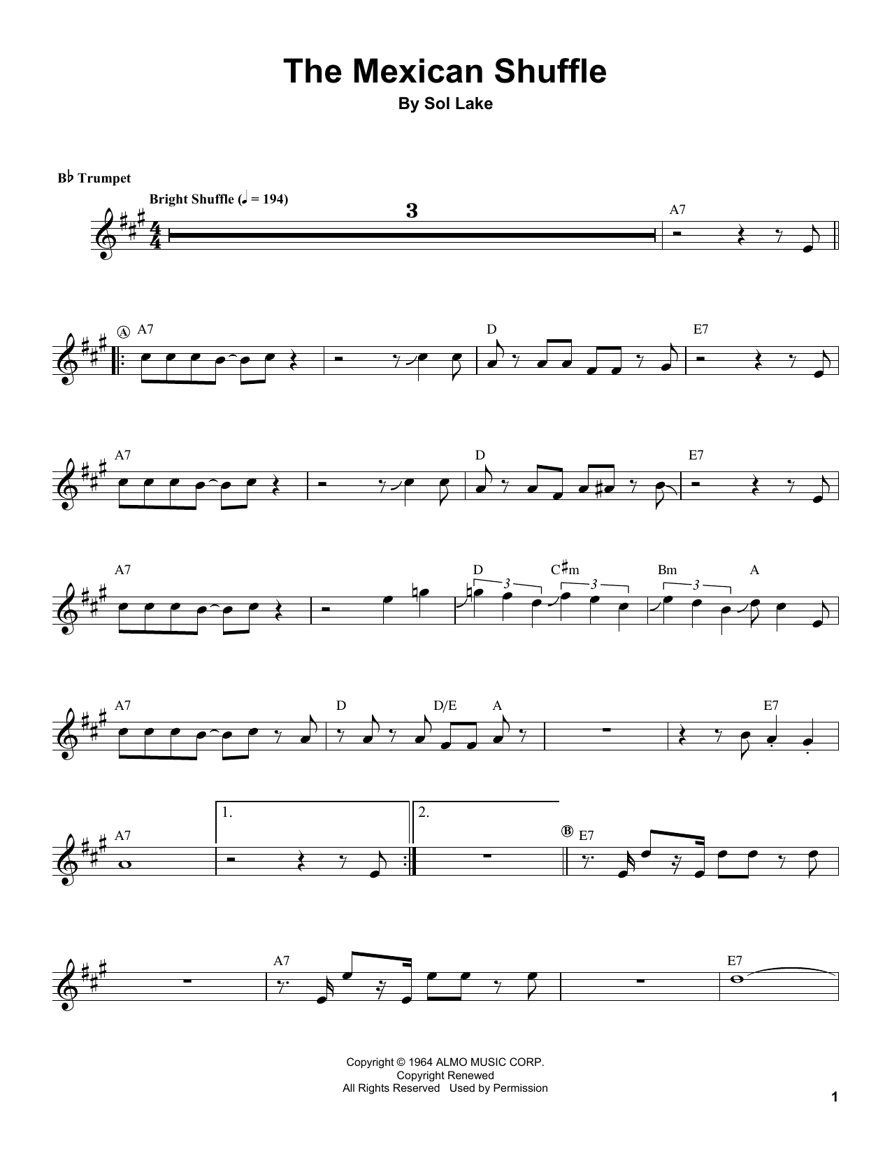 Herb Alpert The Mexican Shuffle Sheet Music Notes & Chords for Trumpet Transcription - Download or Print PDF