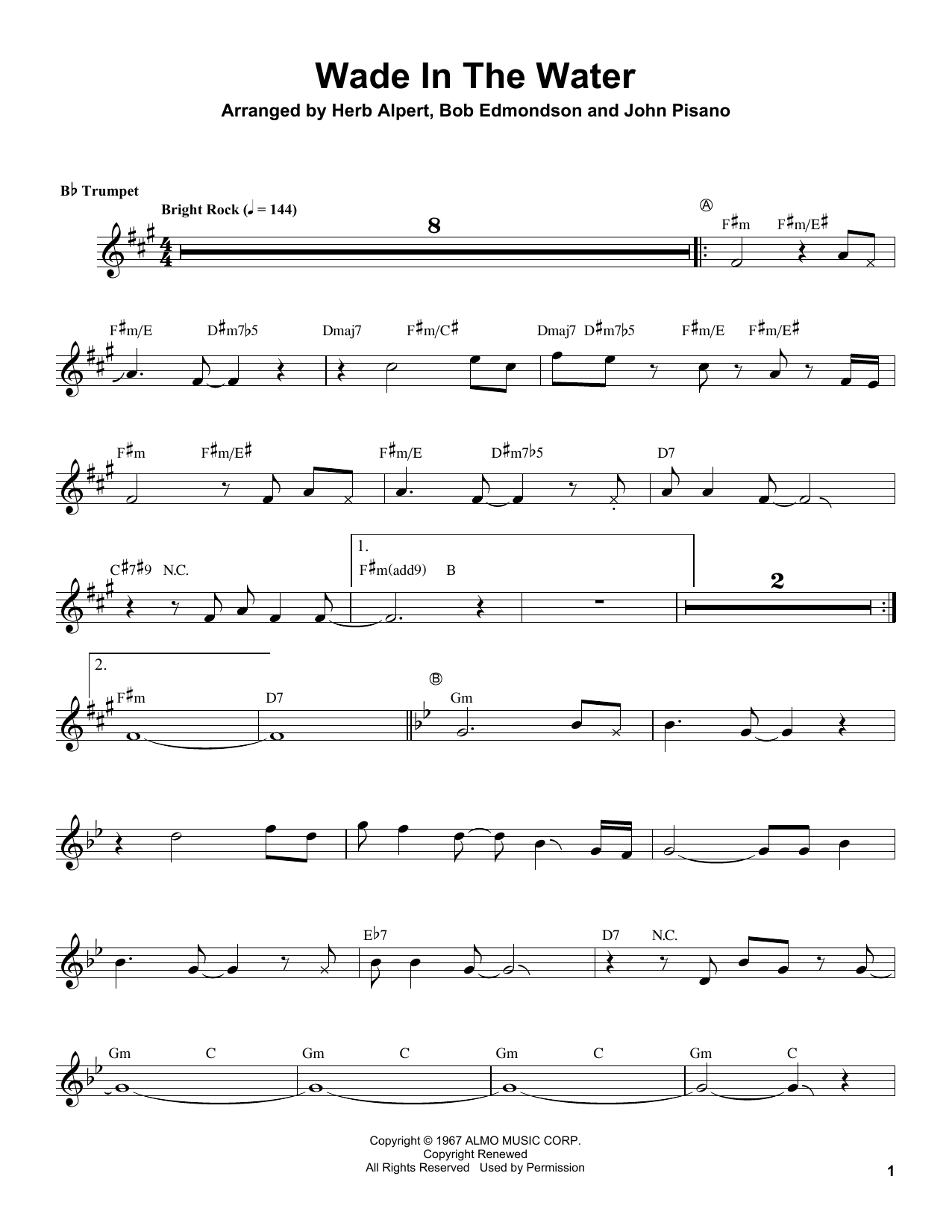 Herb Alpert Wade In The Water Sheet Music Notes & Chords for Trumpet Transcription - Download or Print PDF