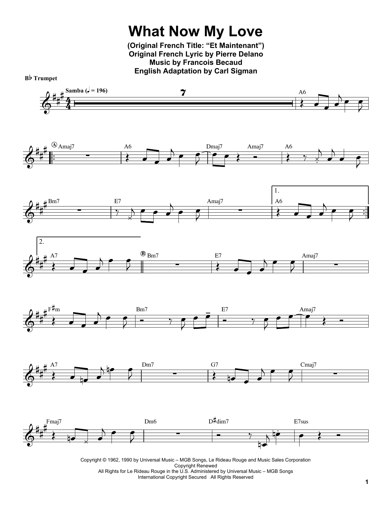 Herb Alpert What Now My Love Sheet Music Notes & Chords for Trumpet Transcription - Download or Print PDF