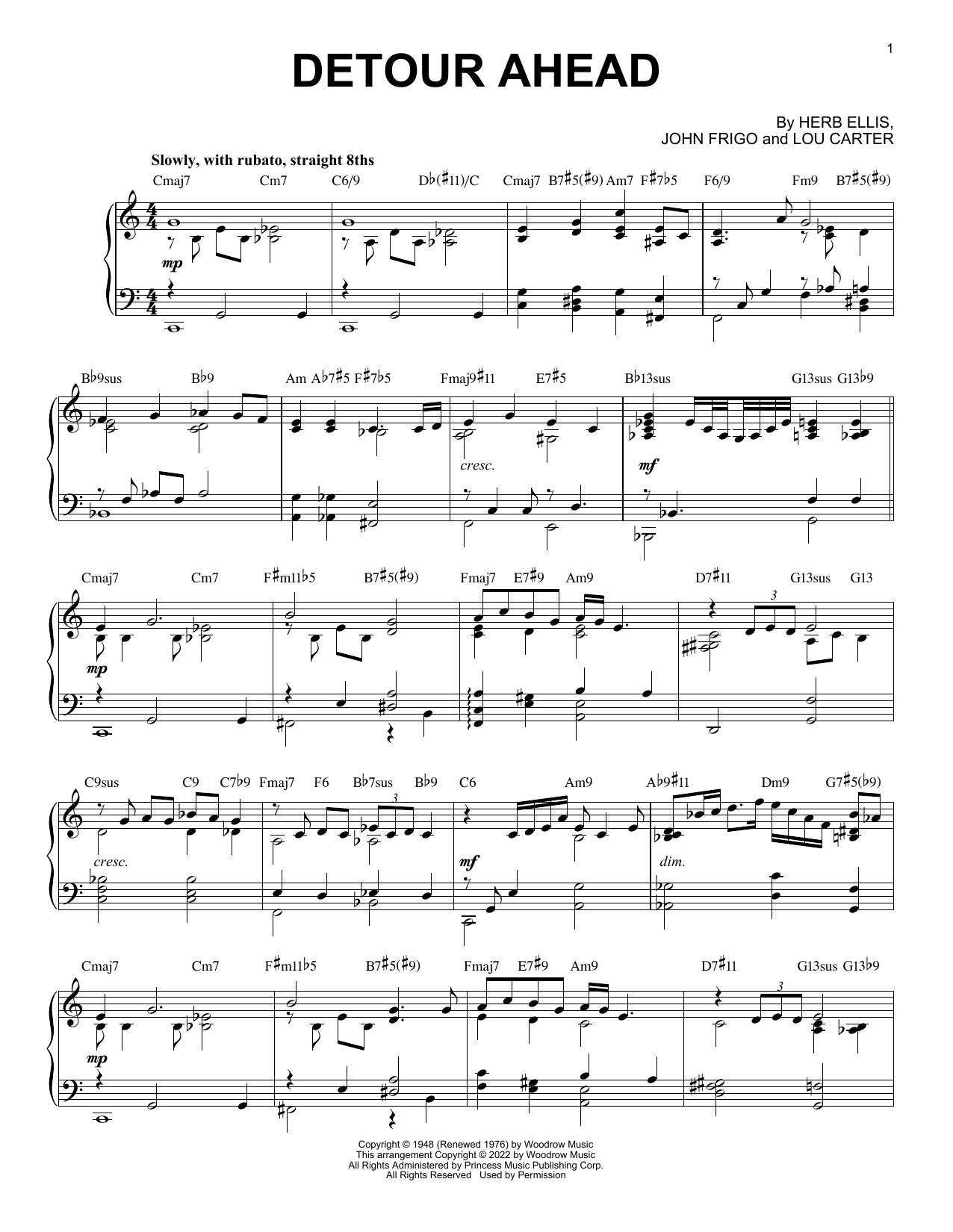 Herb Ellis Detour Ahead [Jazz version] (arr. Brent Edstrom) Sheet Music Notes & Chords for Piano Solo - Download or Print PDF