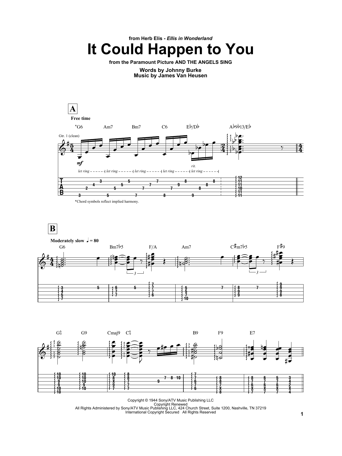 Herb Ellis It Could Happen To You Sheet Music Notes & Chords for Electric Guitar Transcription - Download or Print PDF