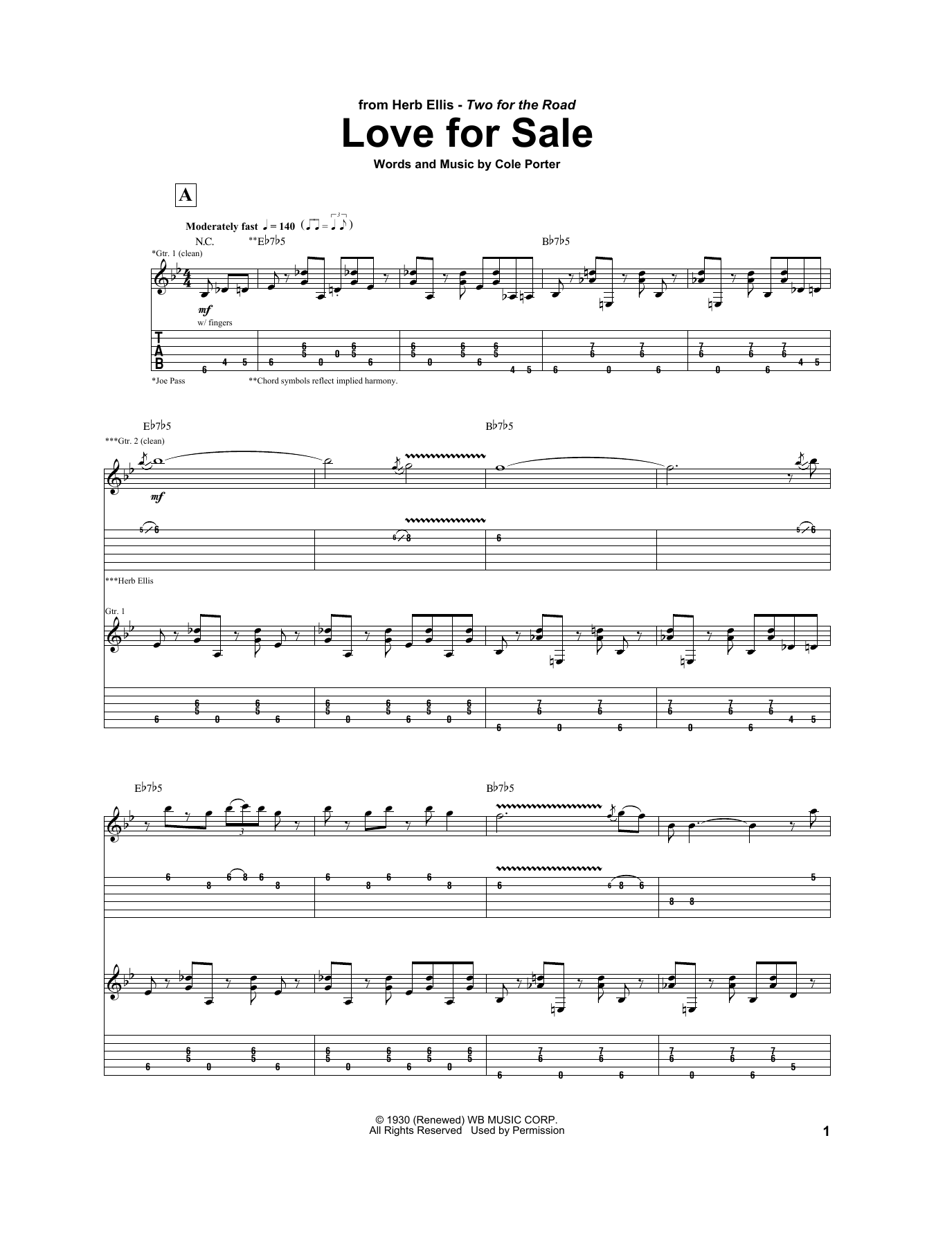 Herb Ellis Love For Sale Sheet Music Notes & Chords for Electric Guitar Transcription - Download or Print PDF