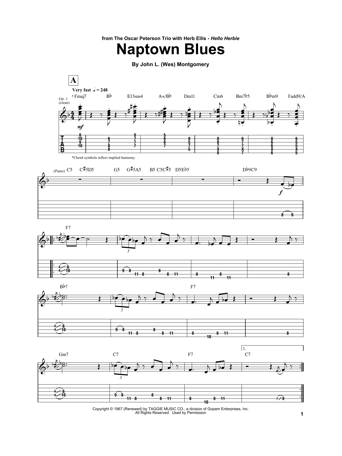 Herb Ellis Naptown Blues Sheet Music Notes & Chords for Electric Guitar Transcription - Download or Print PDF