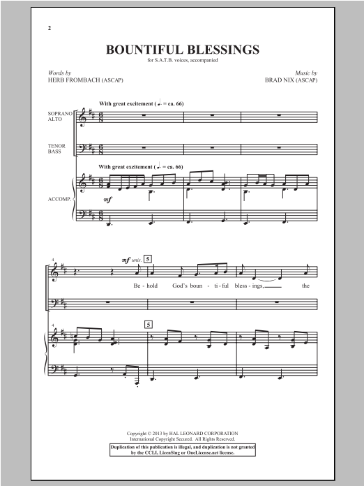 Herb Frombach Bountiful Blessings Sheet Music Notes & Chords for SATB - Download or Print PDF