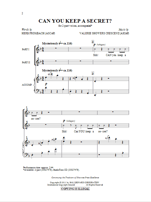 Herb Frombach Can You Keep A Secret? Sheet Music Notes & Chords for 2-Part Choir - Download or Print PDF