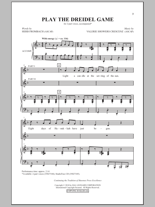 Herb Frombach Play The Dreidel Game Sheet Music Notes & Chords for 2-Part Choir - Download or Print PDF