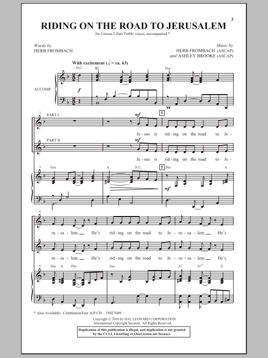 Herb Frombach Riding On The Road To Jerusalem Sheet Music Notes & Chords for 2-Part Choir - Download or Print PDF