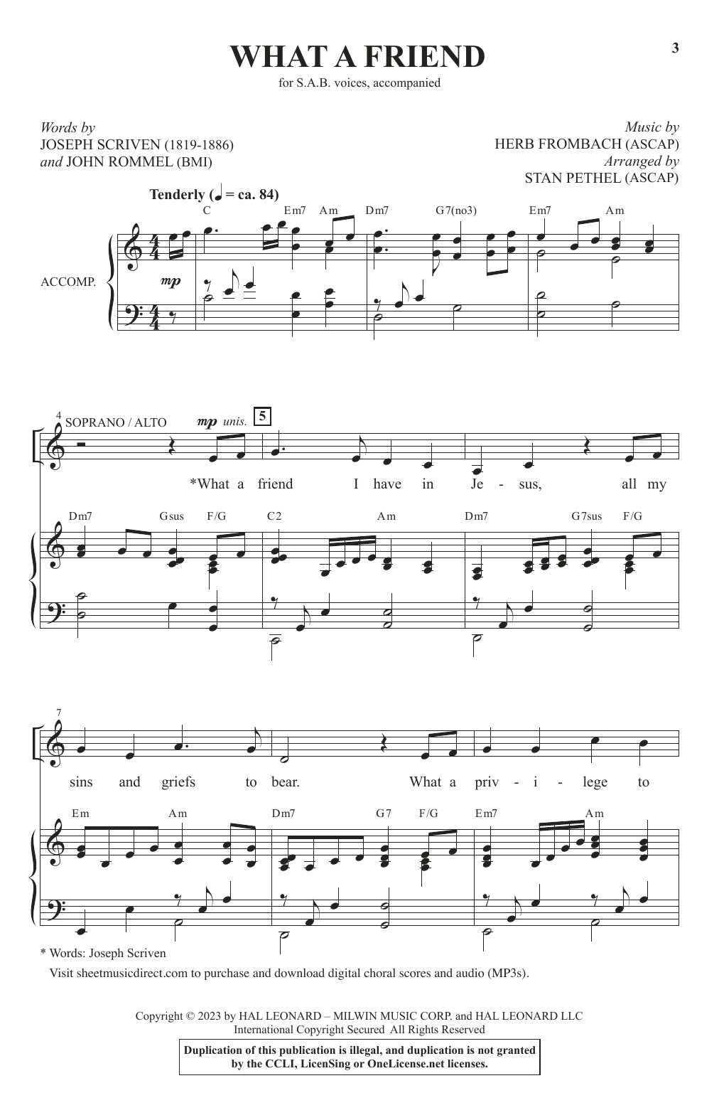Herb Frombach What A Friend (arr. Stan Pethel) Sheet Music Notes & Chords for SAB Choir - Download or Print PDF