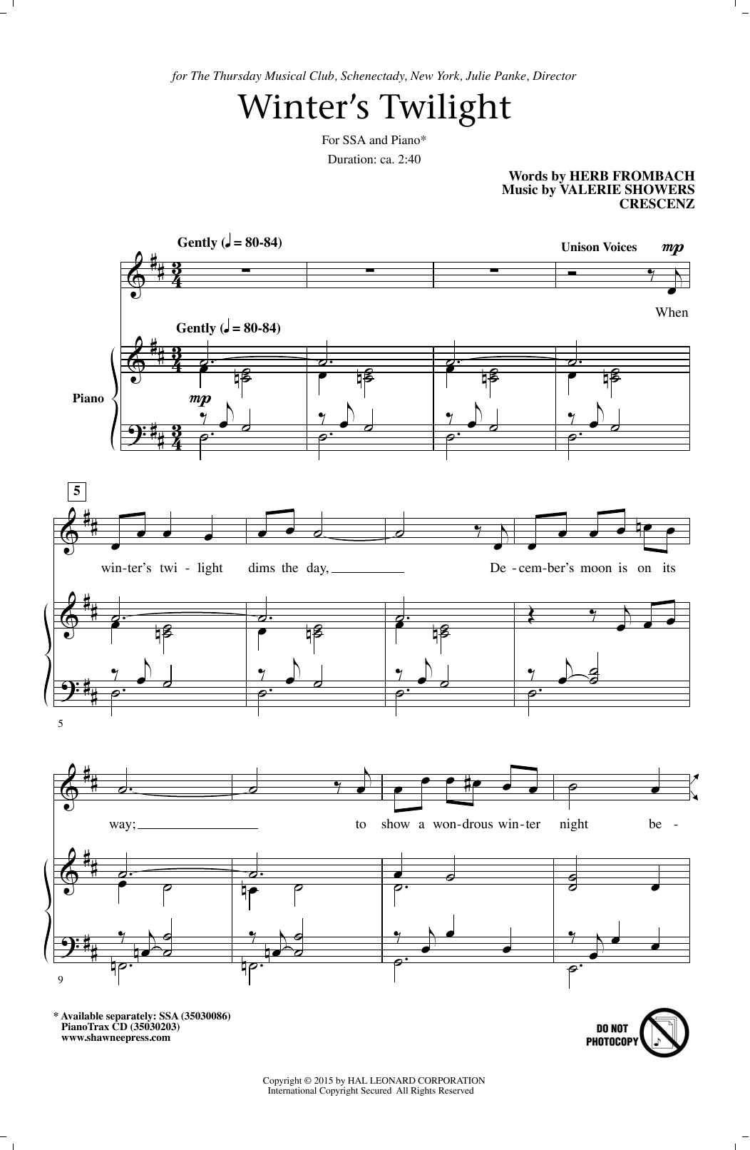 Herb Frombach Winter's Twilight Sheet Music Notes & Chords for SSA - Download or Print PDF