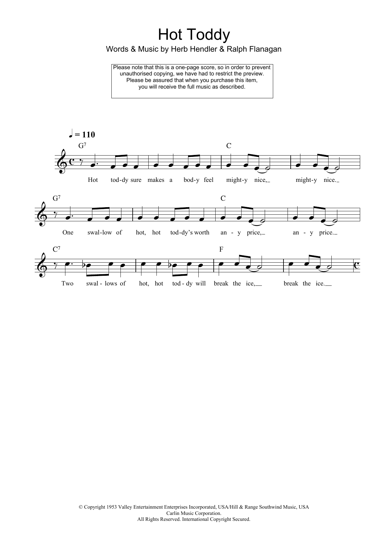 Herb Hendler Hot Toddy Sheet Music Notes & Chords for Lead Sheet / Fake Book - Download or Print PDF