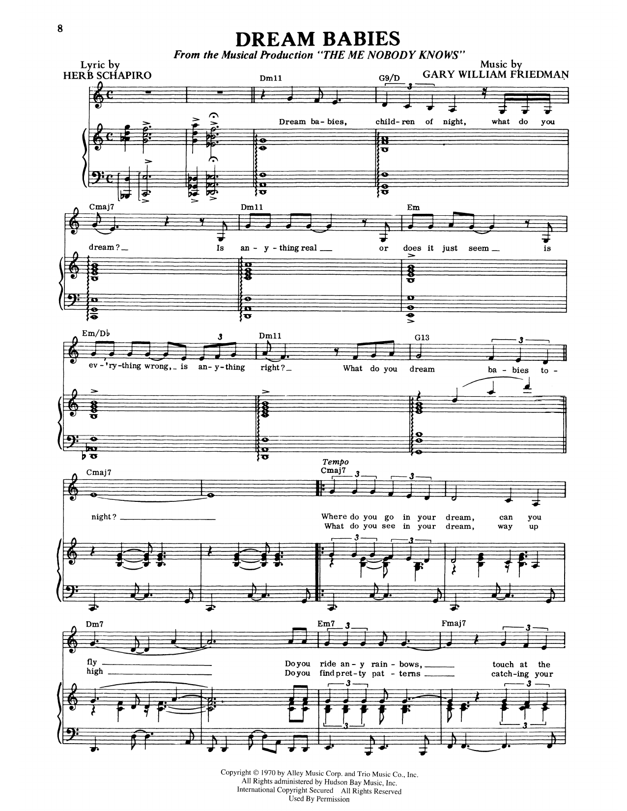Herb Schapiro Dream Babies (from The Me Nobody Knows) Sheet Music Notes & Chords for Piano & Vocal - Download or Print PDF