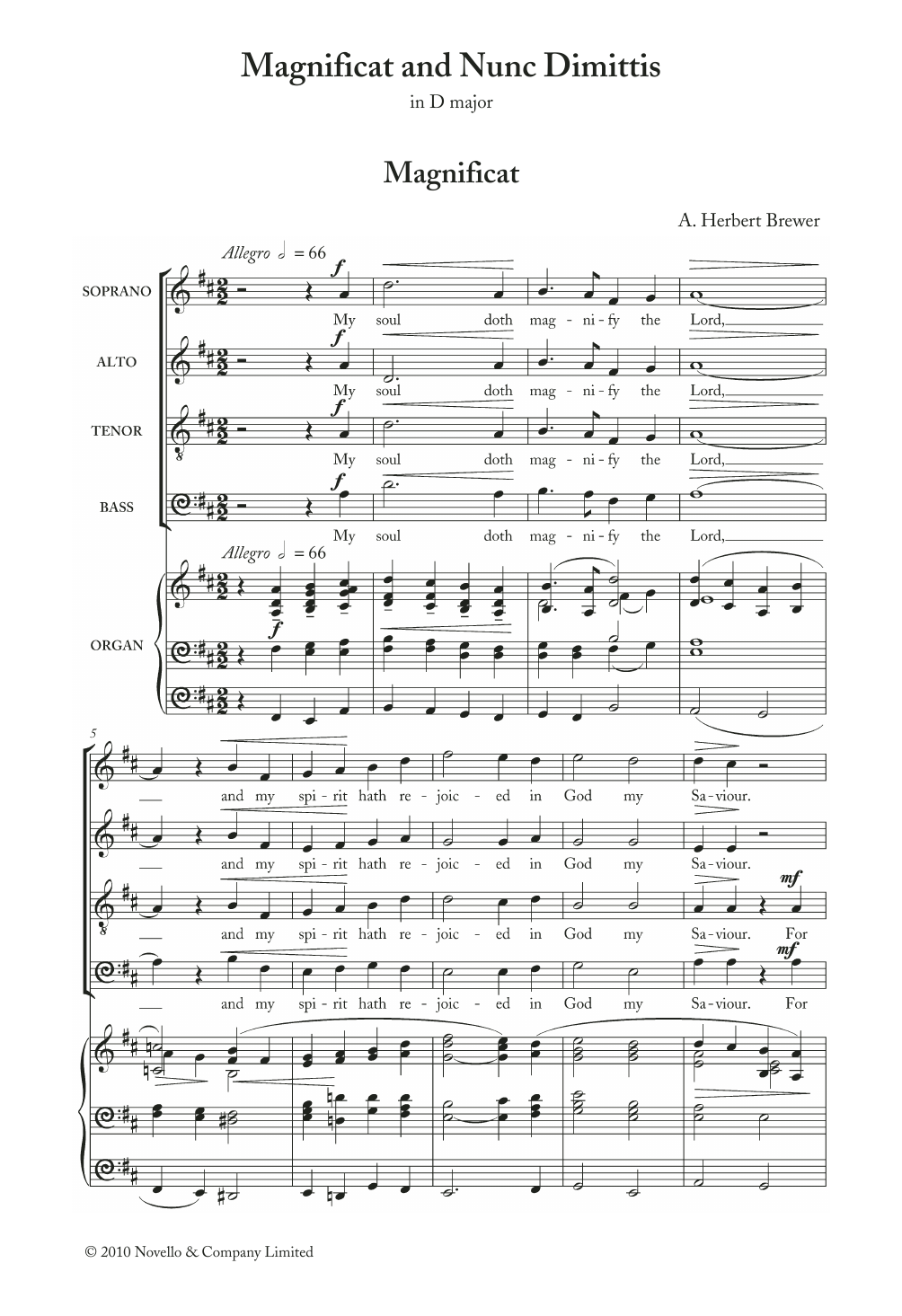 Herbert Brewer Magnificat And Nunc Dimittis In D Sheet Music Notes & Chords for Choral - Download or Print PDF