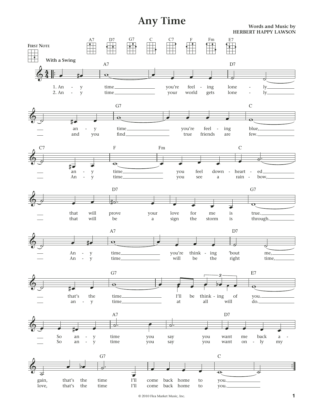 Eddy Arnold Any Time (from The Daily Ukulele) (arr. Liz and Jim Beloff) Sheet Music Notes & Chords for Ukulele - Download or Print PDF