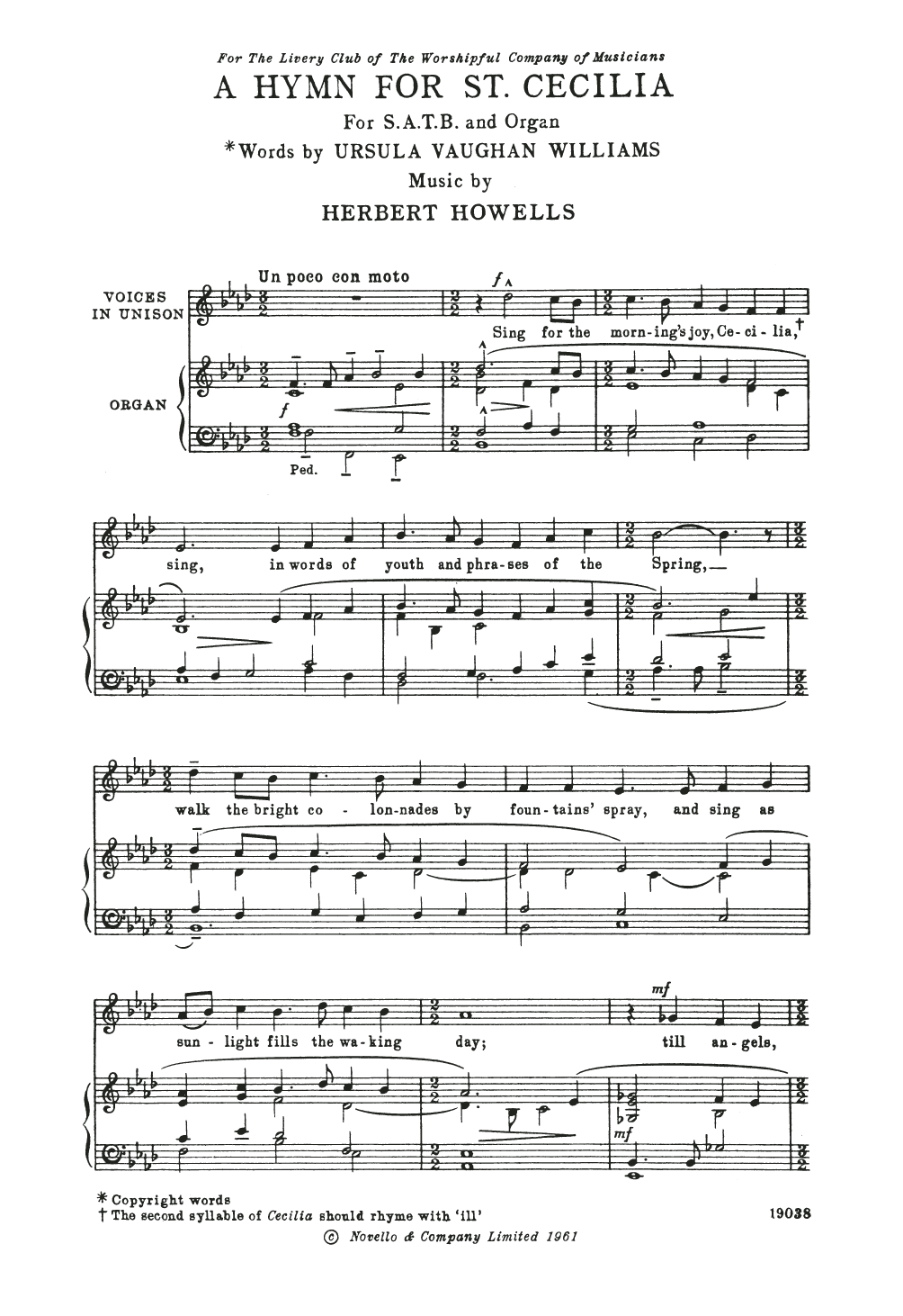 Herbert Howells A Hymn For St Cecilia Sheet Music Notes & Chords for Choir - Download or Print PDF