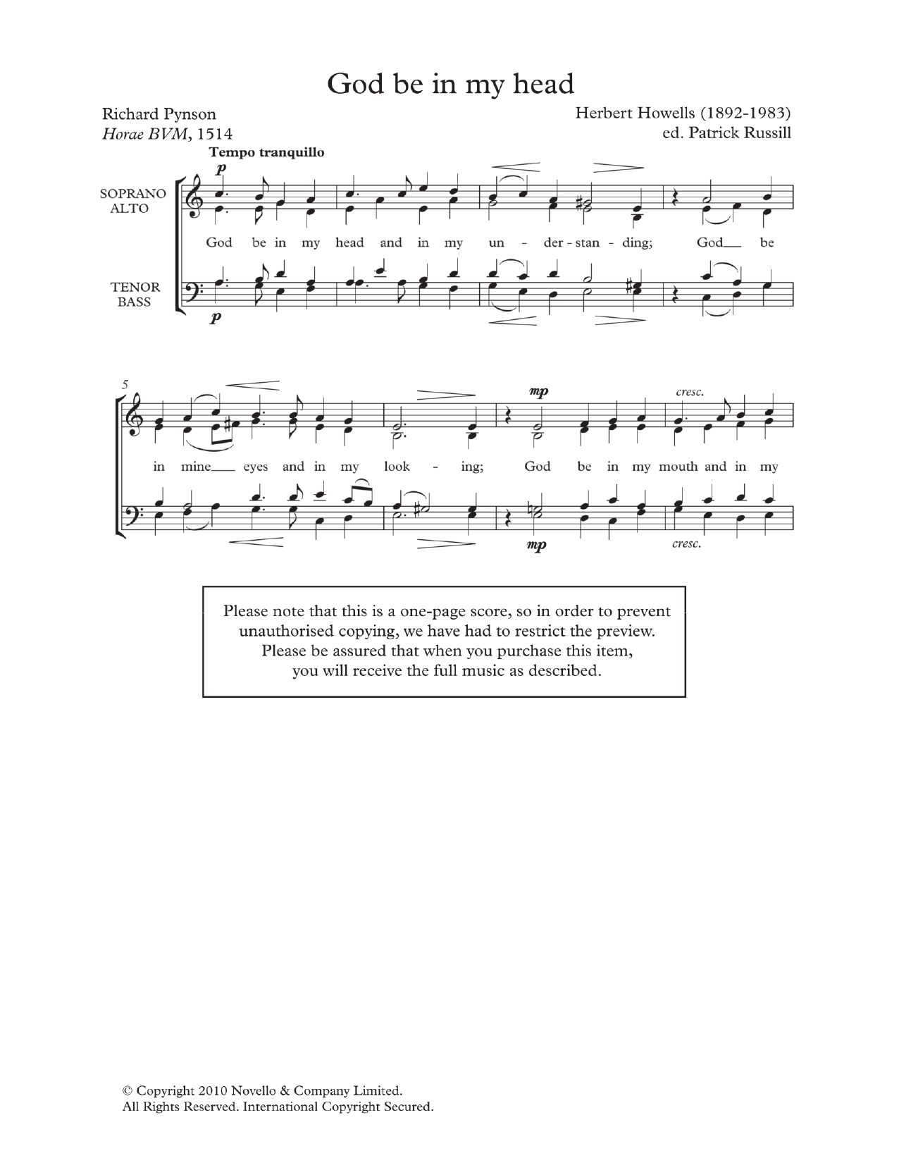 Herbert Howells God Be In My Head Sheet Music Notes & Chords for SATB - Download or Print PDF