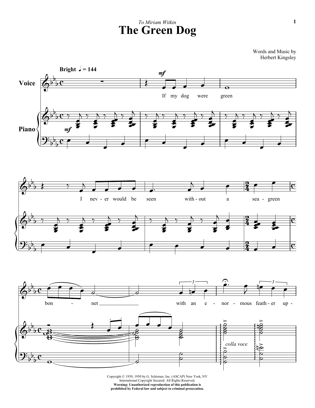 Herbert Kingsley The Green Dog Sheet Music Notes & Chords for Piano & Vocal - Download or Print PDF