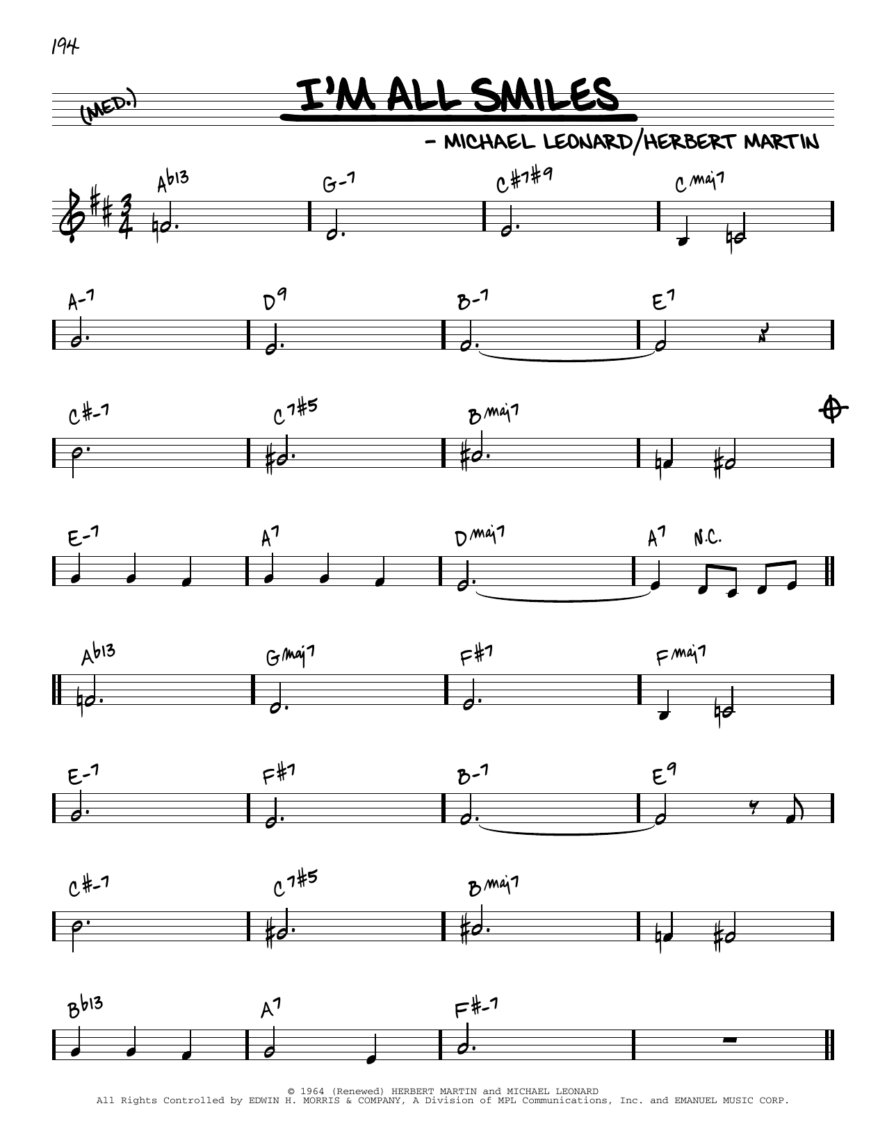 Herbert Martin and Michael Leonard I'm All Smiles [Reharmonized version] (from The Yearling) (arr. Jack Grassel) Sheet Music Notes & Chords for Real Book – Melody & Chords - Download or Print PDF
