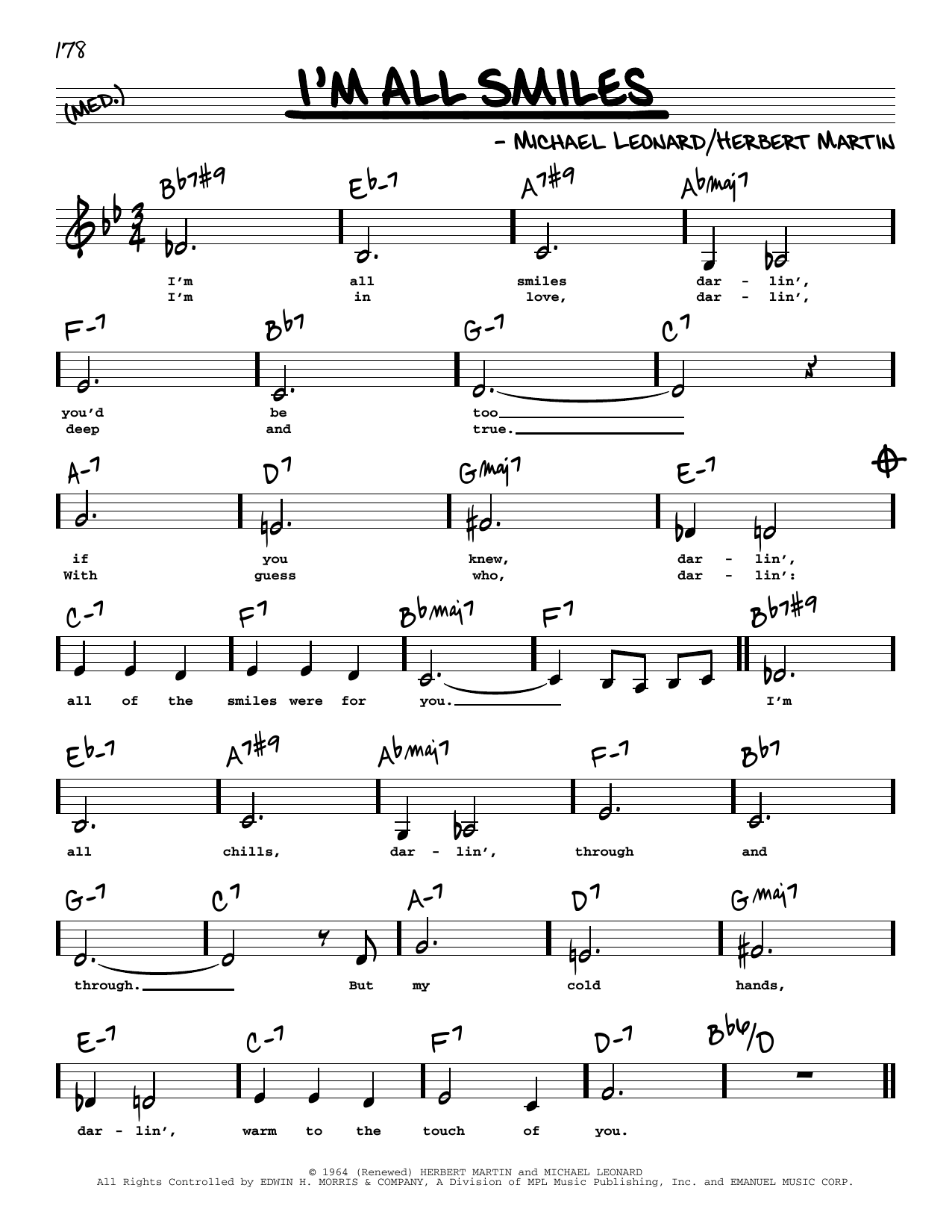 Herbert Martin I'm All Smiles (Low Voice) Sheet Music Notes & Chords for Real Book – Melody, Lyrics & Chords - Download or Print PDF