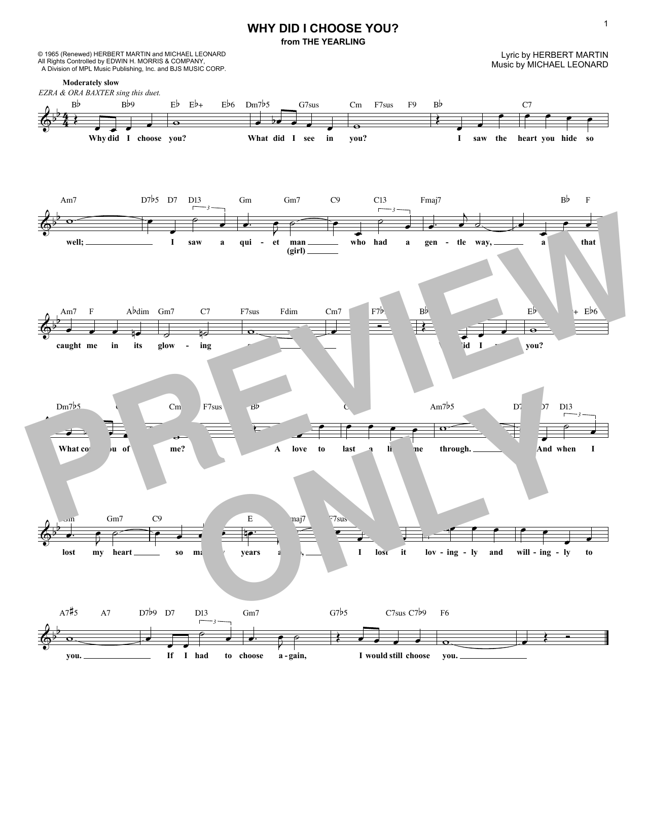 Herbert Martin Why Did I Choose You? (from The Yearling) Sheet Music Notes & Chords for Lead Sheet / Fake Book - Download or Print PDF