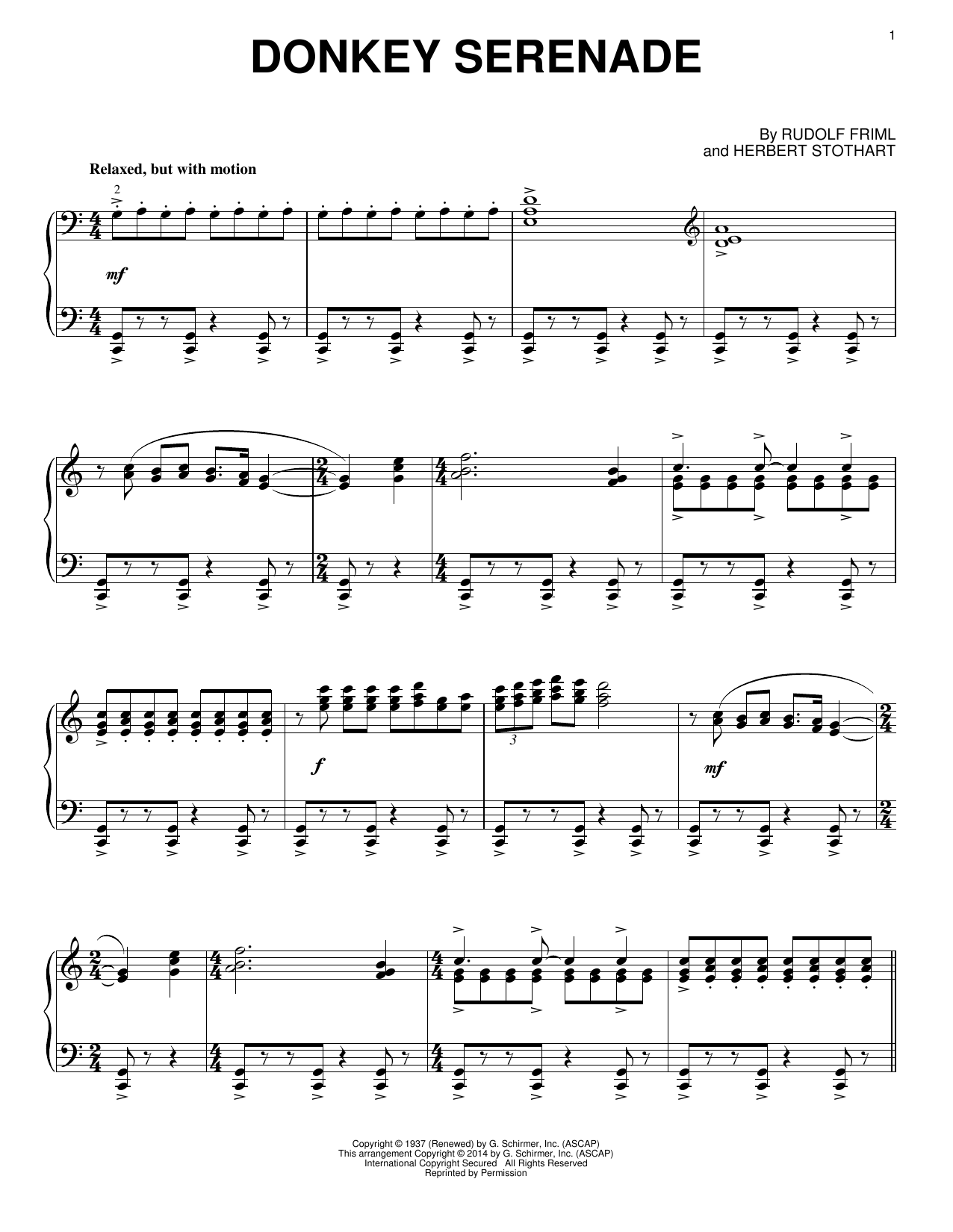 Herbert Stothart Donkey Serenade Sheet Music Notes & Chords for Piano - Download or Print PDF