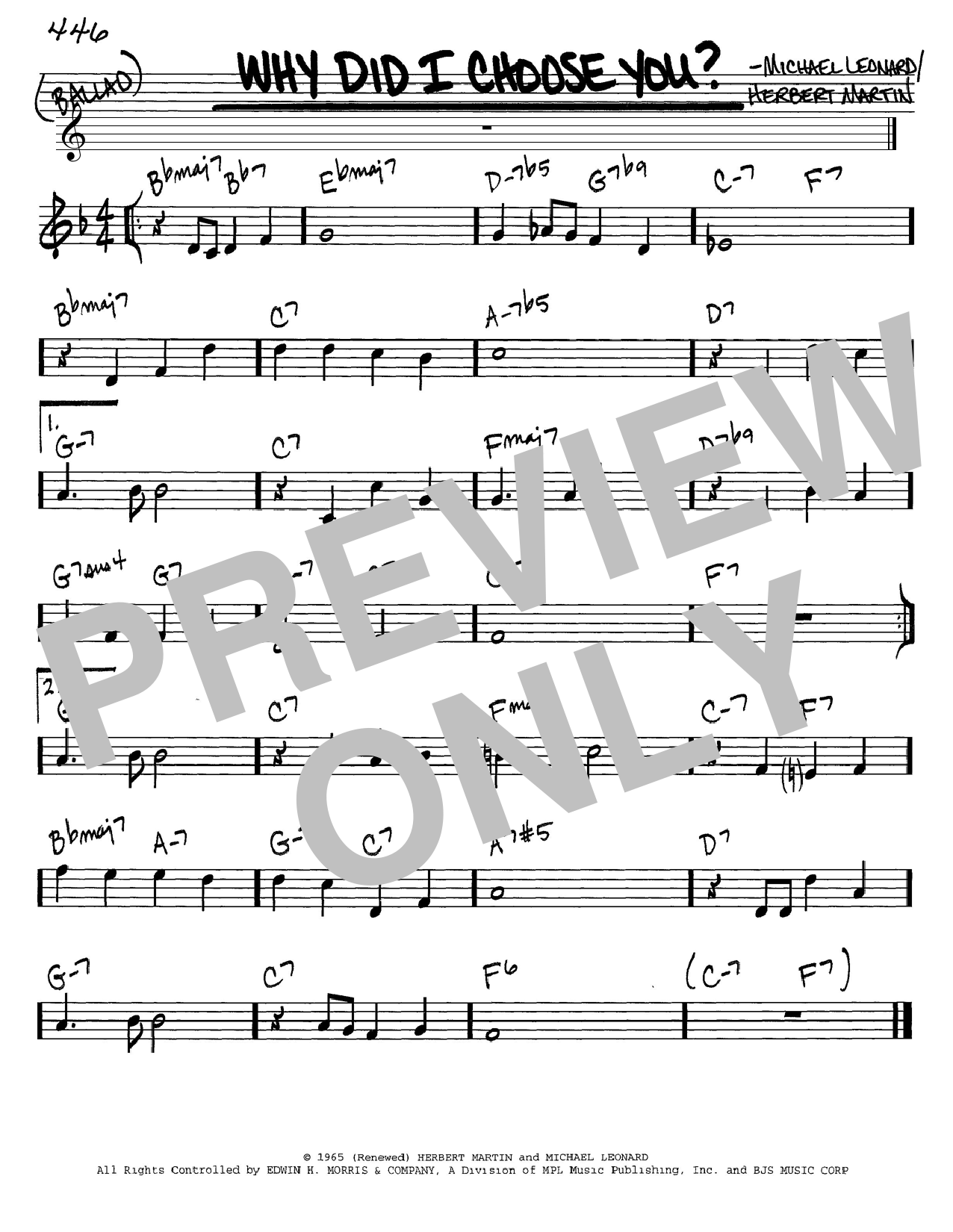 Preview Herbert Martin Why Did I Choose You? Jazz sheet music, notes and chords for Real Book – Melody & Chords, SKU: 60788 Why Did I Choose You? sheet music