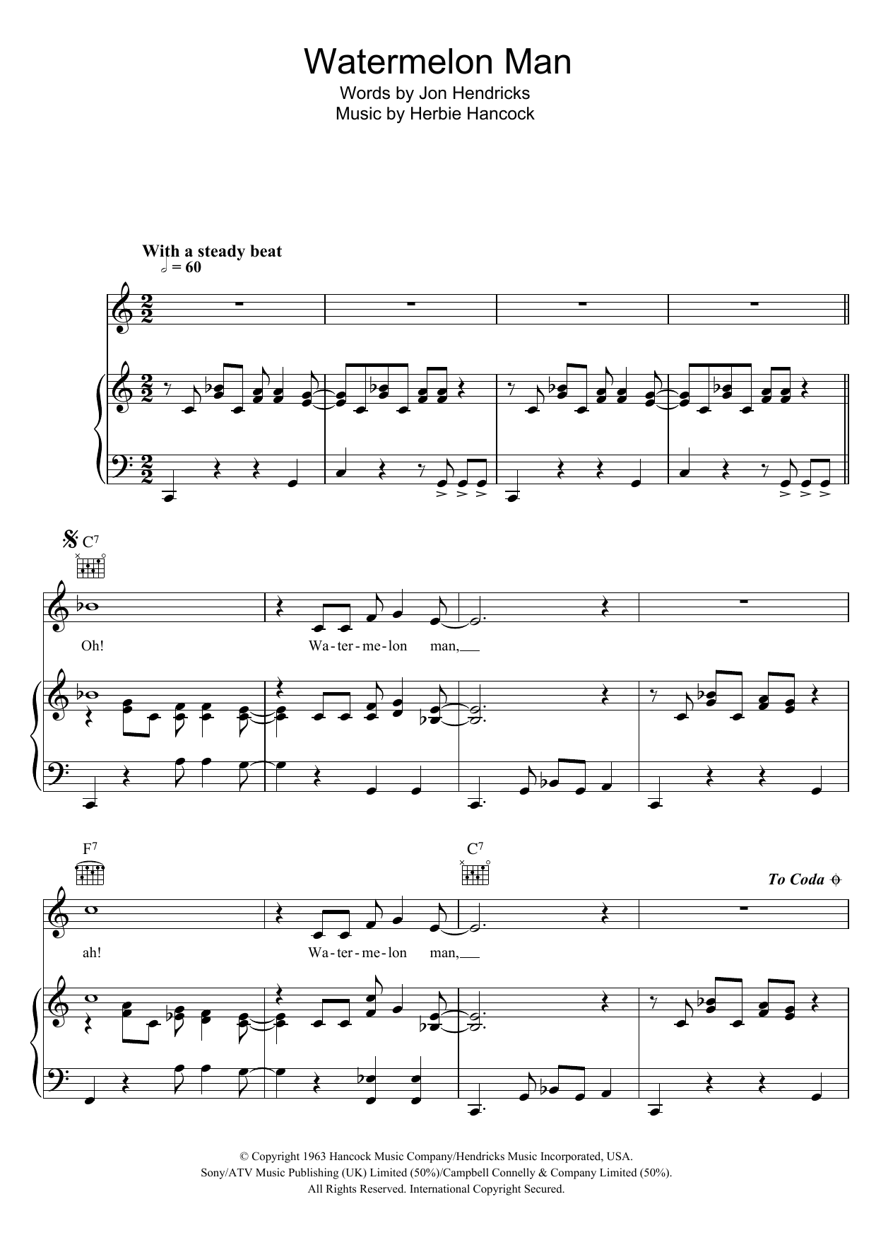 Herbie Hancock Watermelon Man Sheet Music Notes & Chords for Piano, Vocal & Guitar (Right-Hand Melody) - Download or Print PDF