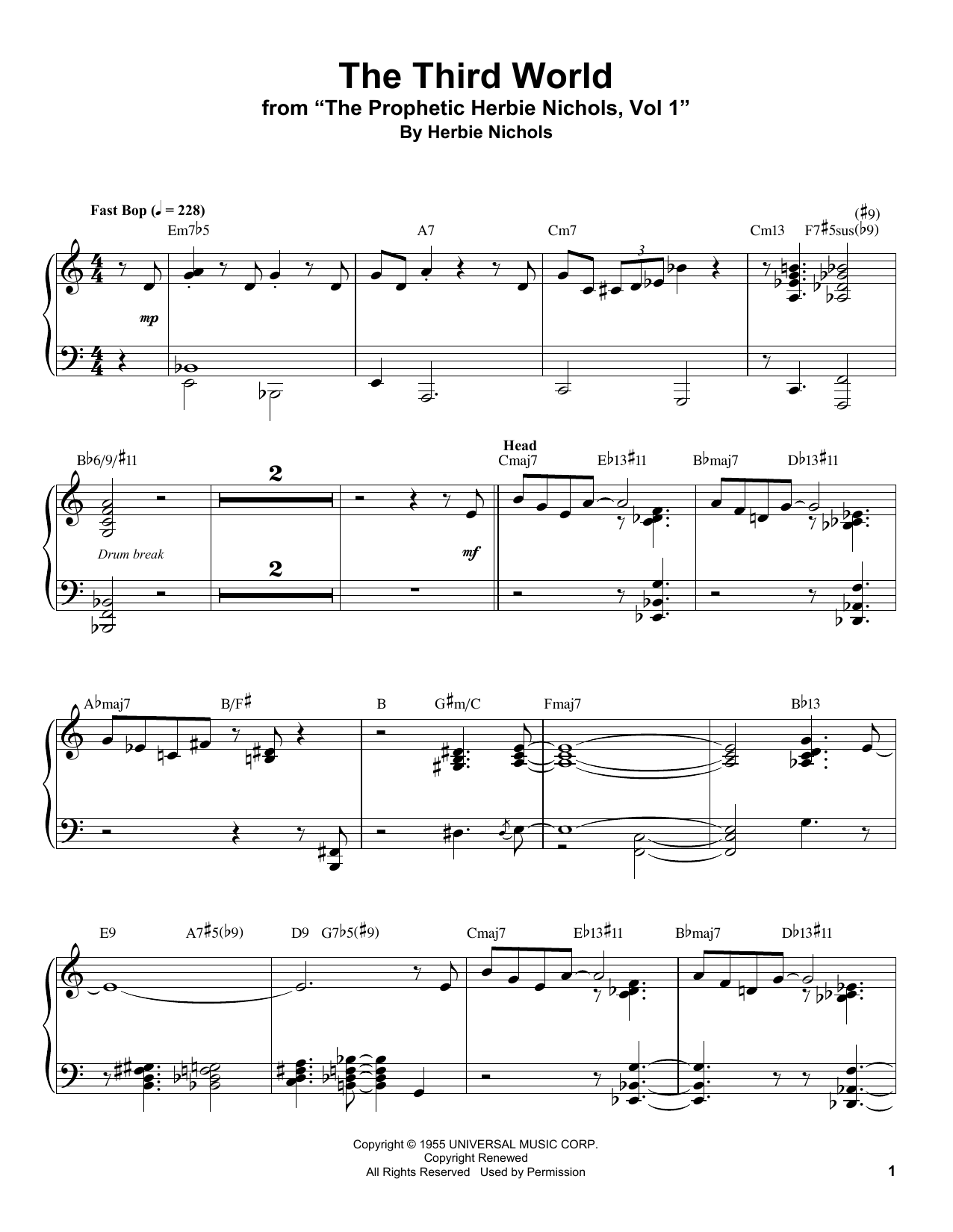 Herbie Nichols The Third World Sheet Music Notes & Chords for Piano Transcription - Download or Print PDF