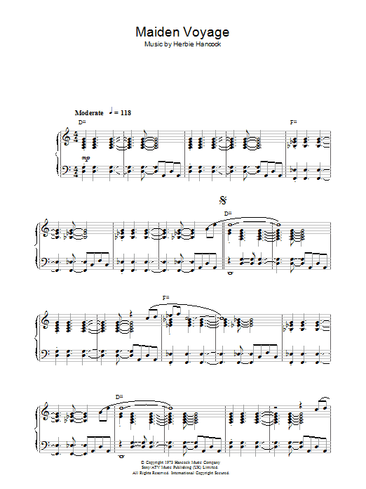 Preview Herbie Hancock Maiden Voyage Jazz sheet music, notes and chords for Piano, SKU: 37774 Maiden Voyage sheet music